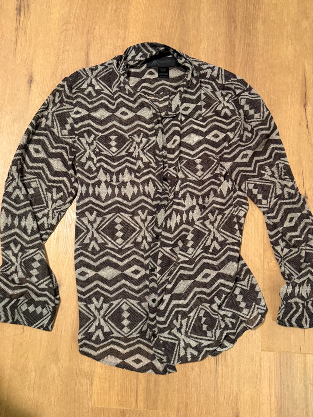 Kardashian Kollection Black and Cream Aztec-Pattern Blouse